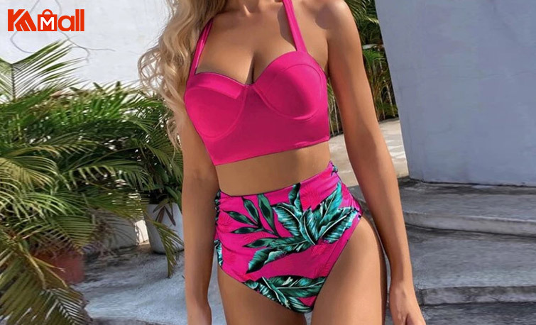 bright pink high waist sport swimwear for women